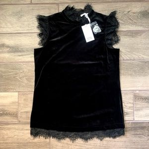 Rose + Olive Small Black Velvet & Lace Cap Sleeve